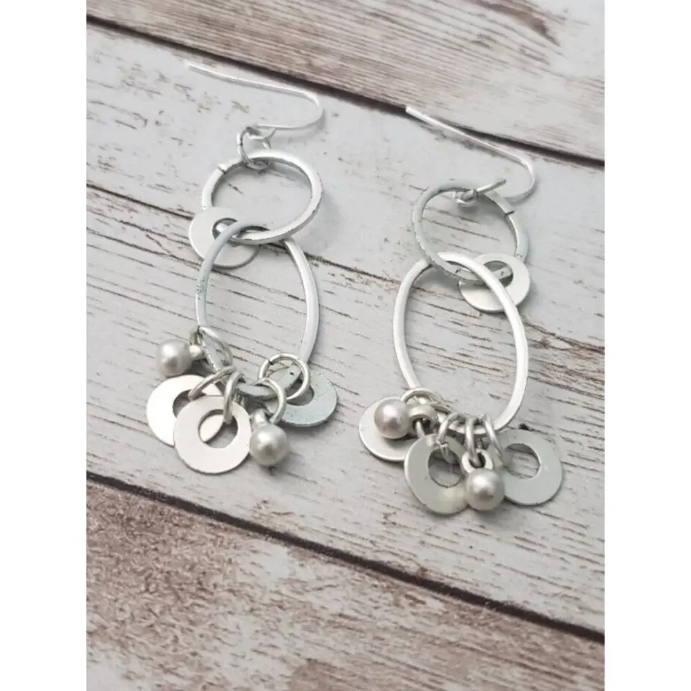 Dangle Earrings For Pierced Ears - Silver Tone Dangle (Some Tarnish)